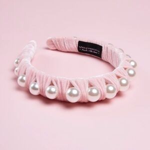 5/$25 Beachwaver Pink Velvet Headband with Lg. Pearls